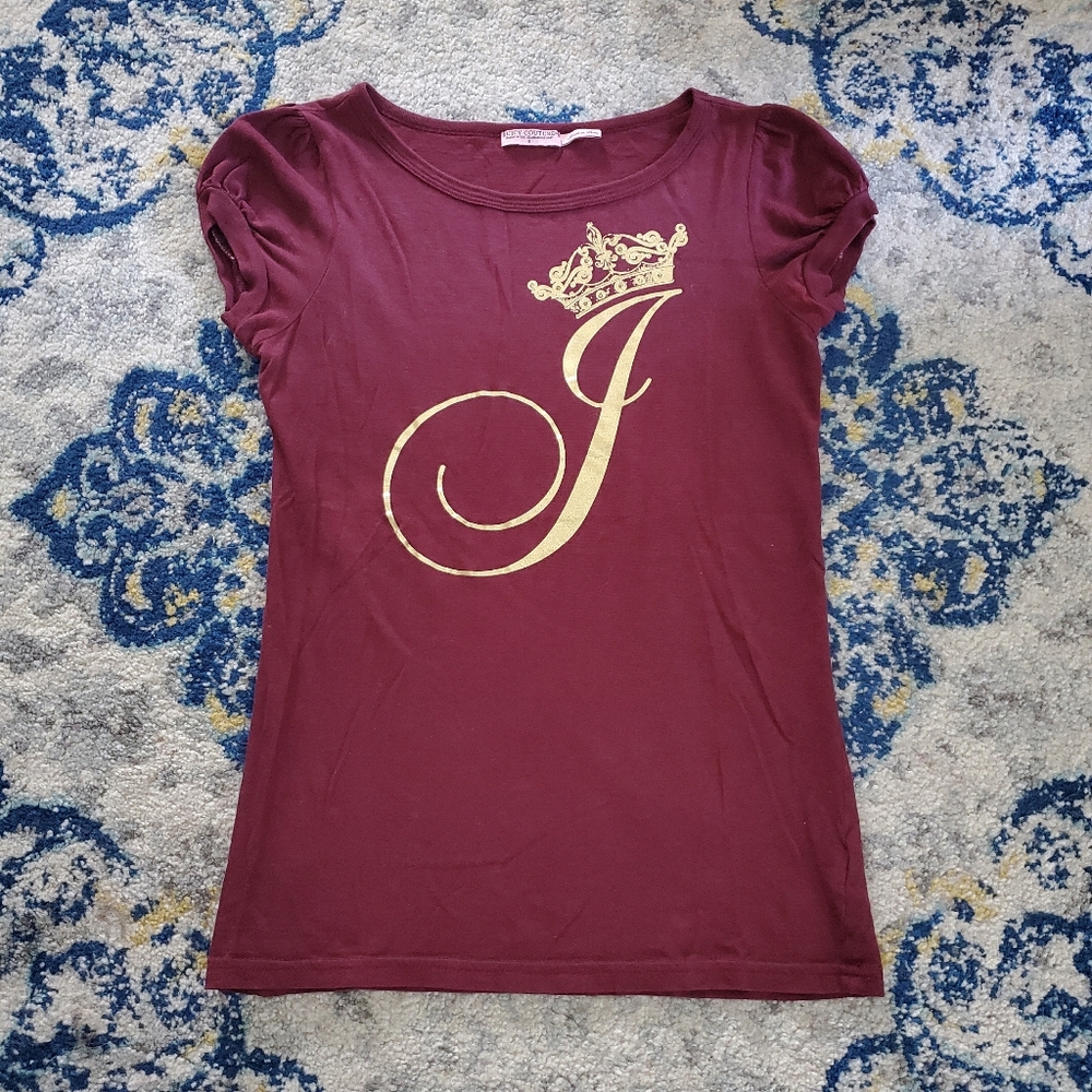 Juicy Couture Script Crown Logo Baby Tee Burgandy Y2K - Picture 1 of 5